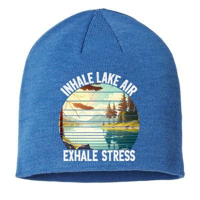 Inhale Lake Air Exhale Stress Funny Meditation Camping Gift Sustainable Beanie