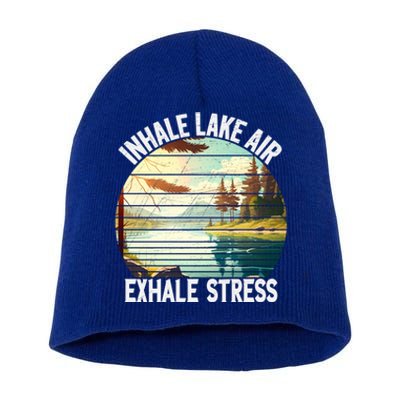 Inhale Lake Air Exhale Stress Funny Meditation Camping Gift Short Acrylic Beanie