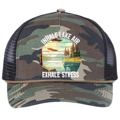 Inhale Lake Air Exhale Stress Funny Meditation Camping Gift Retro Rope Trucker Hat Cap