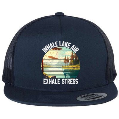 Inhale Lake Air Exhale Stress Funny Meditation Camping Gift Flat Bill Trucker Hat