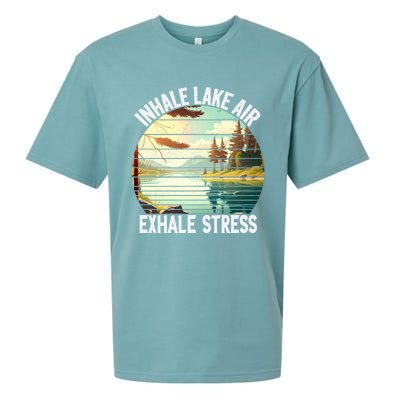 Inhale Lake Air Exhale Stress Funny Meditation Camping Gift Sueded Cloud Jersey T-Shirt