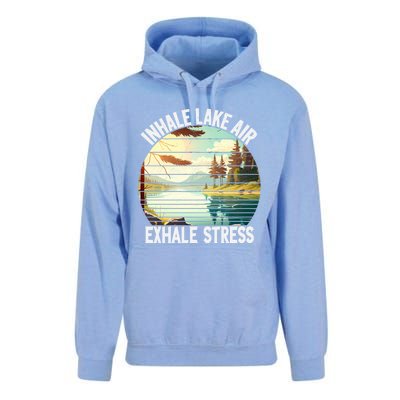 Inhale Lake Air Exhale Stress Funny Meditation Camping Gift Unisex Surf Hoodie