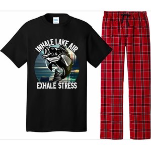 Inhale Lake Air Exhale Stress Meditating Fishing At The Lake Cute Gift Pajama Set