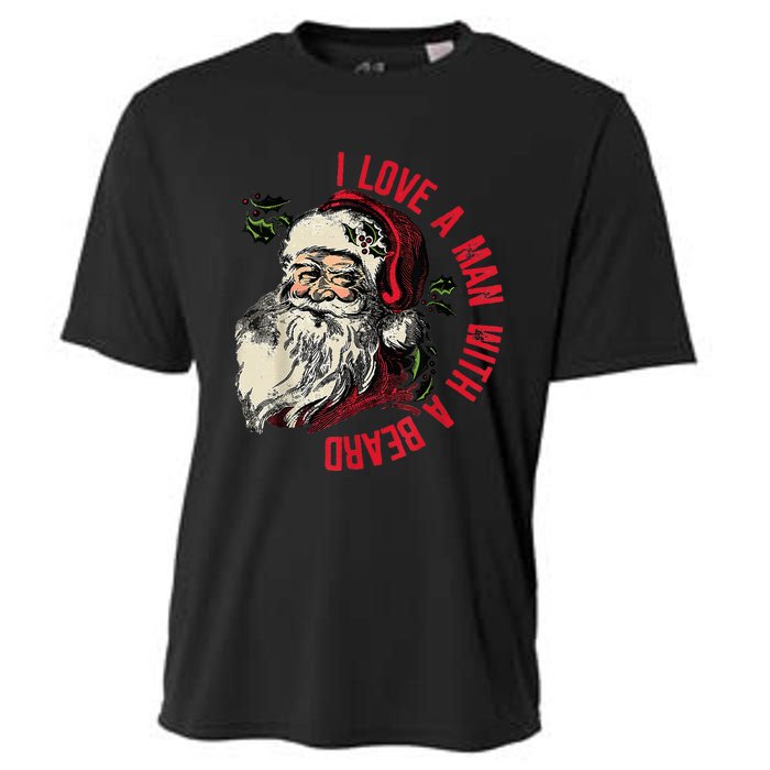 I Love A Man With A Beard Santa Claus Christmas Xmas Cooling Performance Crew T-Shirt