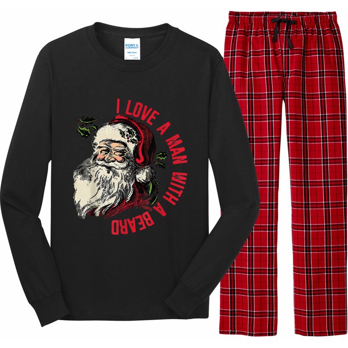 I Love A Man With A Beard Santa Claus Christmas Xmas Long Sleeve Pajama Set