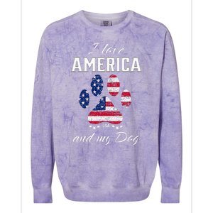 I Love America And My Dog Patriotic Pride Flag Dog Lover Colorblast Crewneck Sweatshirt