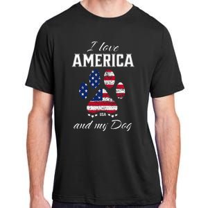 I Love America And My Dog Patriotic Pride Flag Dog Lover Adult ChromaSoft Performance T-Shirt