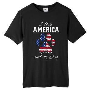 I Love America And My Dog Patriotic Pride Flag Dog Lover Tall Fusion ChromaSoft Performance T-Shirt