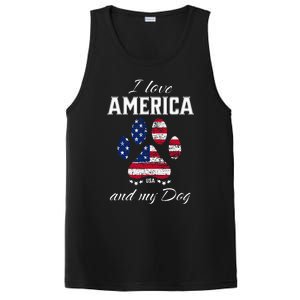 I Love America And My Dog Patriotic Pride Flag Dog Lover PosiCharge Competitor Tank