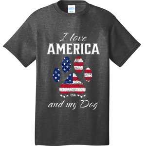 I Love America And My Dog Patriotic Pride Flag Dog Lover T-Shirt