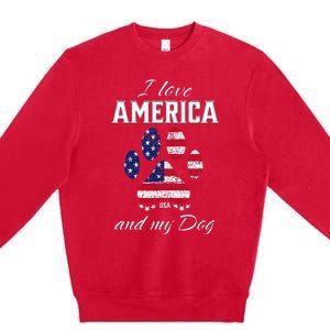 I Love America And My Dog Patriotic Pride Flag Dog Lover Premium Crewneck Sweatshirt