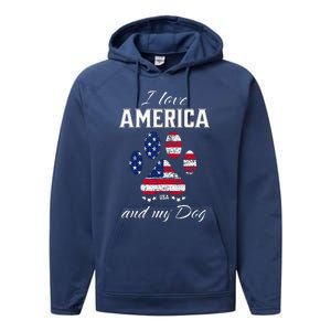 I Love America And My Dog Patriotic Pride Flag Dog Lover Performance Fleece Hoodie