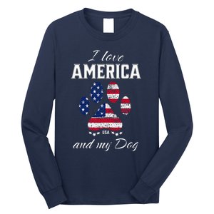 I Love America And My Dog Patriotic Pride Flag Dog Lover Long Sleeve Shirt