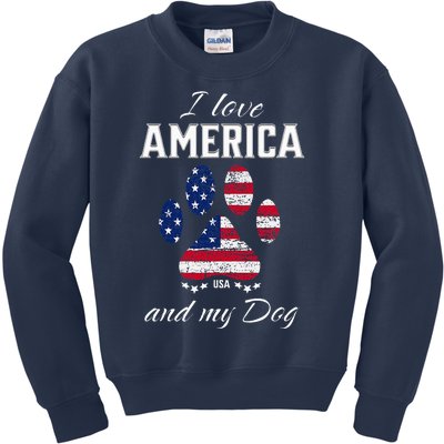 I Love America And My Dog Patriotic Pride Flag Dog Lover Kids Sweatshirt