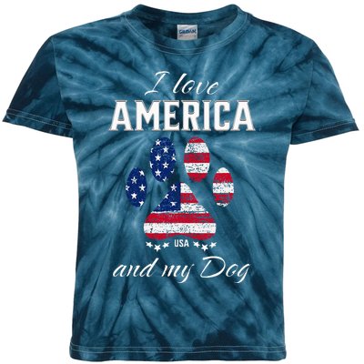 I Love America And My Dog Patriotic Pride Flag Dog Lover Kids Tie-Dye T-Shirt