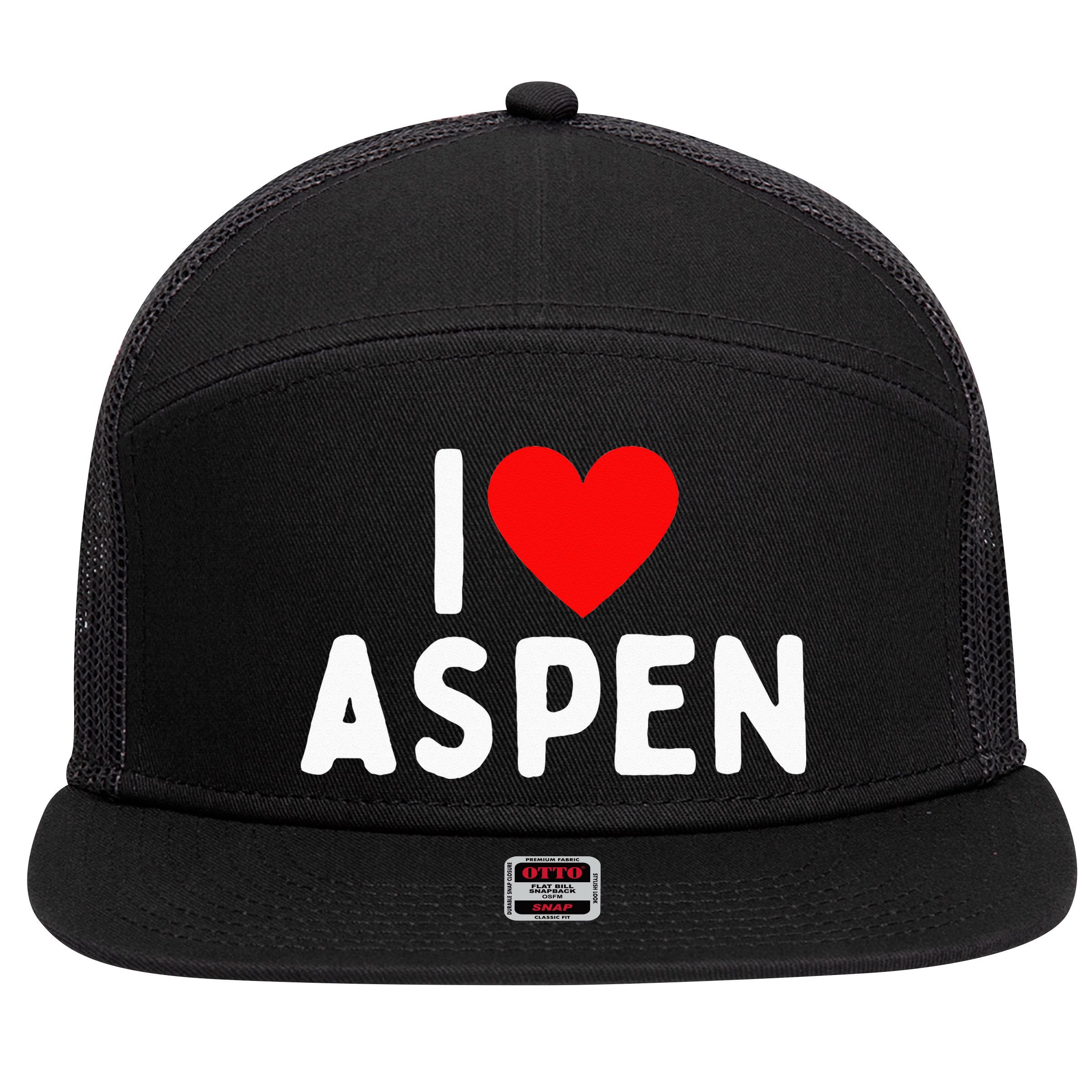 I Love Aspen 7 Panel Mesh Trucker Snapback Hat