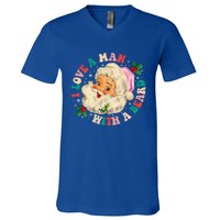 I Love A With A Beard Retro Christmas Santa Lovers Cute Gift V-Neck T-Shirt