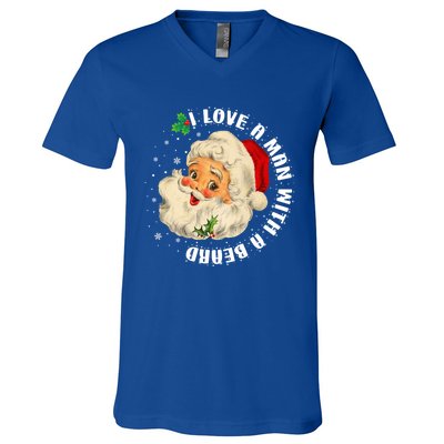 I Love A With A Beard Christmas Funny Gift For Santa Lovers Funny Gift V-Neck T-Shirt