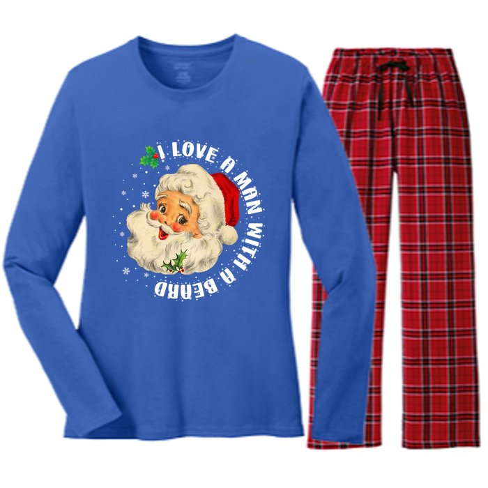 I Love A With A Beard Christmas Funny Gift For Santa Lovers Funny Gift Women's Long Sleeve Flannel Pajama Set 