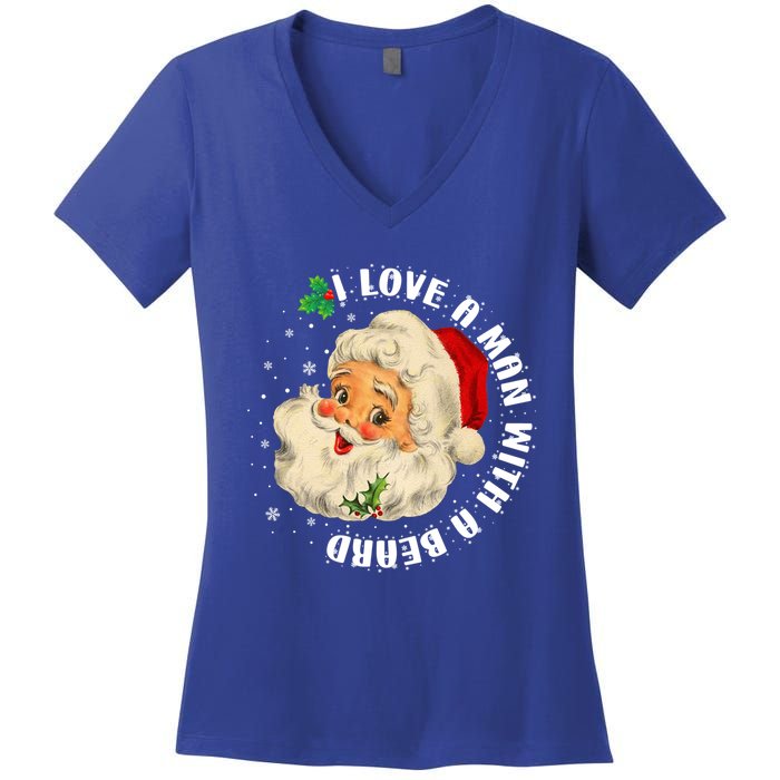 I Love A With A Beard Christmas Funny Gift For Santa Lovers Funny Gift Women's V-Neck T-Shirt