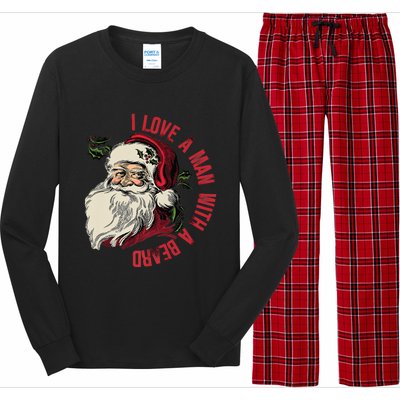 I Love A With A Beard Funny Christmas Santa Claus Retro Gift Long Sleeve Pajama Set