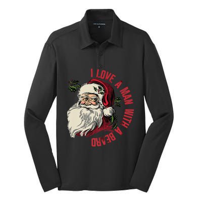 I Love A With A Beard Funny Christmas Santa Claus Retro Gift Silk Touch Performance Long Sleeve Polo