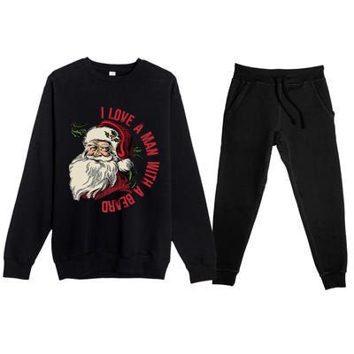 I Love A With A Beard Funny Christmas Santa Claus Retro Gift Premium Crewneck Sweatsuit Set