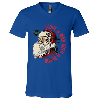 I Love A With A Beard Funny Christmas Santa Claus Retro Gift V-Neck T-Shirt