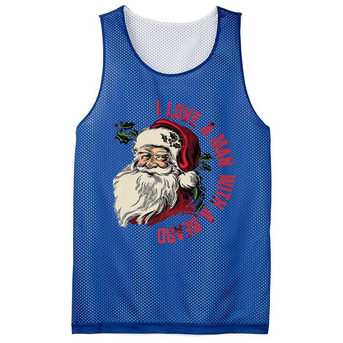 I Love A With A Beard Funny Christmas Santa Claus Retro Gift Mesh Reversible Basketball Jersey Tank