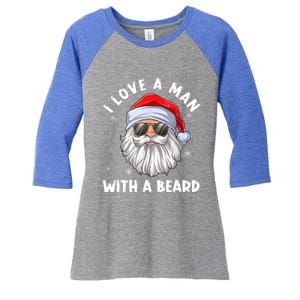 I Love A With A Beard Santa Claus Christmas Pajamas Gift Women's Tri-Blend 3/4-Sleeve Raglan Shirt