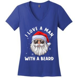 I Love A With A Beard Santa Claus Christmas Pajamas Gift Women's V-Neck T-Shirt