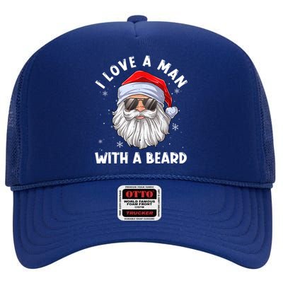 I Love A With A Beard Santa Claus Christmas Pajamas Gift High Crown Mesh Back Trucker Hat