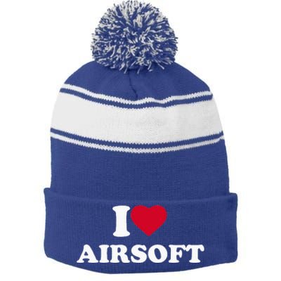 I Love Airsoft I Heart Airsoft Lover Player Stripe Pom Pom Beanie