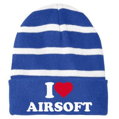 I Love Airsoft I Heart Airsoft Lover Player Striped Beanie with Solid Band