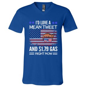 ID Love A Mean Tweet And $1 79 Gas Right Now American Flag Gift V-Neck T-Shirt