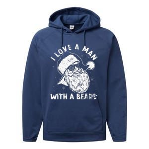 I Love A Man With A Beard Santa Claus Christmas Matching Performance Fleece Hoodie