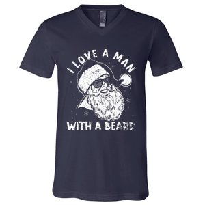 I Love A Man With A Beard Santa Claus Christmas Matching V-Neck T-Shirt