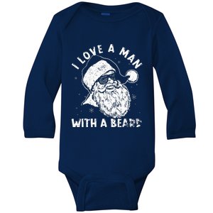 I Love A Man With A Beard Santa Claus Christmas Matching Baby Long Sleeve Bodysuit