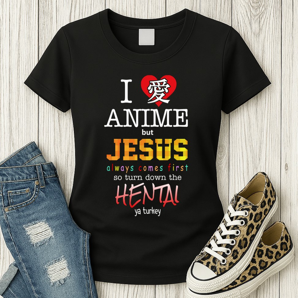 I Love Anime But Jesus Always Comes First Womens T-Shirt