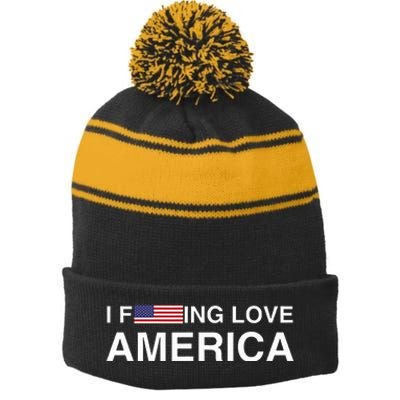 I love america  Stripe Pom Pom Beanie