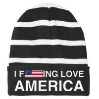 I love america  Striped Beanie with Solid Band