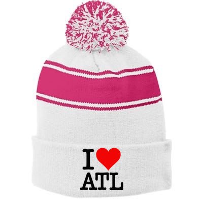 I LOVE ATLANTA GEORGIA HEART Stripe Pom Pom Beanie