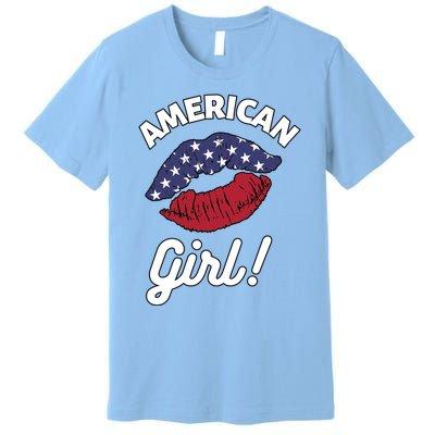 I Love America Kiss Lips Usa United States American Us Funny Gift Premium T-Shirt