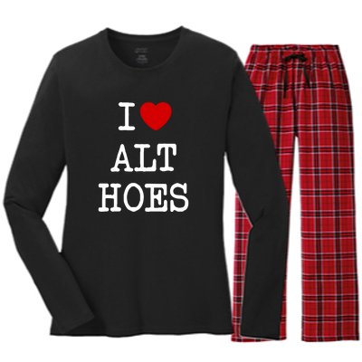 I Love Alt Hoes I Heart Alt Hoes Funny Red Heart Women's Long Sleeve Flannel Pajama Set 