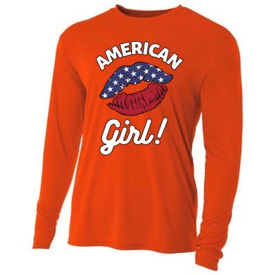 I Love America Lips Usa United States American Us Gift Cooling Performance Long Sleeve Crew