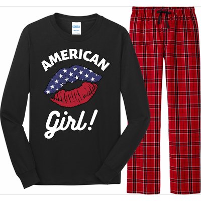 I Love America Lips Usa United States American Us Gift Long Sleeve Pajama Set