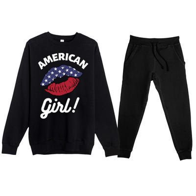 I Love America Lips Usa United States American Us Gift Premium Crewneck Sweatsuit Set