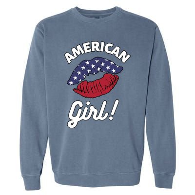 I Love America Lips Usa United States American Us Gift Garment-Dyed Sweatshirt