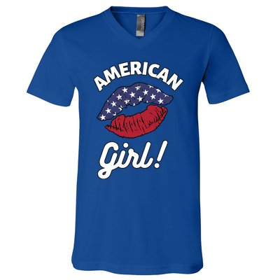 I Love America Lips Usa United States American Us Gift V-Neck T-Shirt