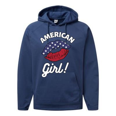 I Love America Lips Usa United States American Us Gift Performance Fleece Hoodie